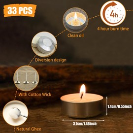 Mini Tealight Candles in Bulk 32PCS - 4 Hour Long time Burning, Small Votive Mini Tealight Candles with Cotton Wick for Home, Pool, Shabbat, Weddings, Emergencies, Christmas (32Pcs-White)