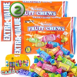 (PACK OF 2) Tootsie Fruit Rolls Chews - Extra Value Candy Bag - Gluten Free - Assorted Flavors - 5.13oz Each Bag - Think FWD Resealable Candy ZipBag Included (Fruits)