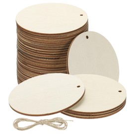PATIKIL Wood Circles for Crafts, 3 inch Blank Unfinished Wood Round Slice Wooden Ornament Discs DIY Art Supplies with Rope for Crafting Holiday Party Small Business, 30 Pcs