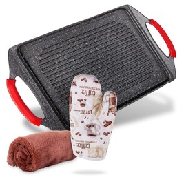 Moss & Stone Griddle Aluminum Bbq, 18x10.5 Rectangle Grill Pan for Indoor Cooking, Non-stick Flat Top Griddle Pan for Stove, For Fish Vegetables & As Steak Pan, StoveTop Induction Grill