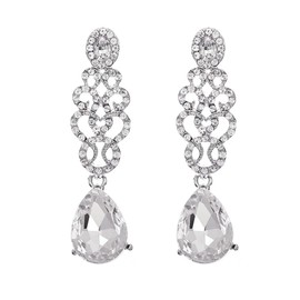 Elegant Tassel Pearl Flowers Wedding Drop Dangle Stud Earrings for Brides Bridesmaid Shinny Rhinestone Cluster Chandelier Bridal Earrings Cubic Zirconia Crystal Long Jewelry for Wedding Day Prom,