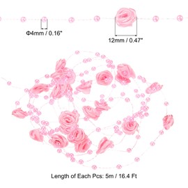 PATIKIL Rose Pearl String Beads, 16.4 Ft Artificial Pearl Wire Garland for Christmas Party DIY Craft Home Wedding Decorative Pink