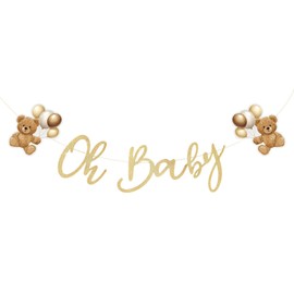 CHarmeFleur Oh Baby Banner für Bären-Baby-Shower-Decorationen Neutral Wir können kaum warten Bären-Baby-Shower-Banner Gold-Schild Baby Shower Schild Baby Shower Banner