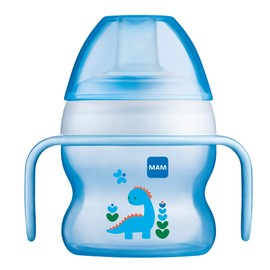 MAM Starter Cup (1 Count), MAM Sippy Cup, Drinking Cup With Extra-Soft Spill-Free Spout and Non-Slip Handles, For Boys 4+ Months, Five Ounces, Blue