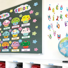 Happy Birthday Bulletin Board Set Sweet Bright Color Cupcake Classroom Decoration 78Pcs