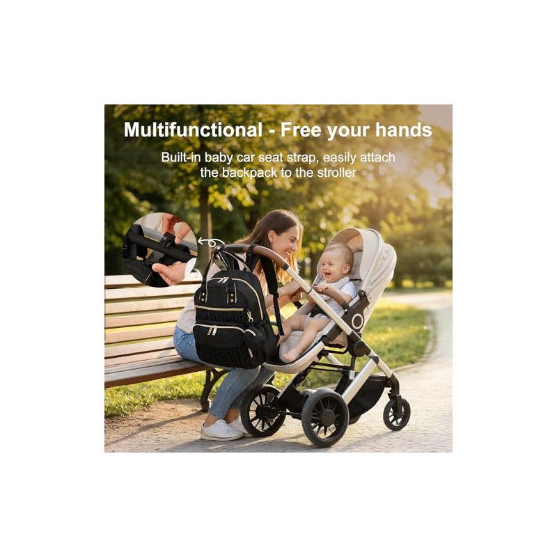 Baby Changing Bag Backpack, Quilted Waterproof Nappy Bag with Insulated