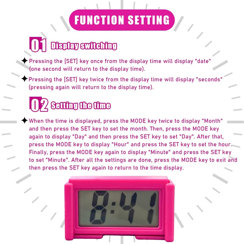 Augeny Mini Car Digital Clock, Adhesive Electronic Small Clock with