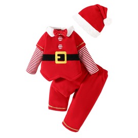 TAGVO Toddler Baby Kids Christmas Elf Costume, Kids Cotton Warm Santa Fancy Christmas Party Outfit Set with Santa Hat for Baby Boys and Girls 6 Month to 4 Years