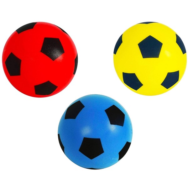 Fun Sport Foam Footballs | Indoor/Outdoor Soft Sponge Foam Soccer Ball | Play Many Games For Hours Of Fun | Suitable For All Ages (19.4cm, 3Pk Red, Blue & Yellow)