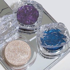 Eyeshadow Palette, Glitter Cream Eyeshadow Palette, Shimmering Creamy Purple Eyeshadow for Day & Night Eye Make-Up, Long-Lasting Waterproof Eye Shadow Pallets for Women Girls (3PCS)