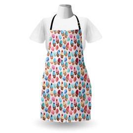 Lunarable Colorful Apron, Macarons and Cupcakes with Berries on Top Delicious Deserts Pastries Illustration, Unisex Kitchen Bib with Adjustable Neck for Cooking Gardening, Adult Size, Pale Blue