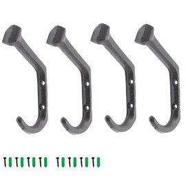 YGbridge Rustic Cast Hooks Iron Wall Hooks, Set of 4 Heavy Duty Wall Mount Cast Iron Hooks for Hanging Coats Bags Hats Towels Keys Clothes Scarf (4)
