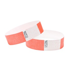 Tyvek Wristbands 3/4 inch 100 Pack, Paper Like Bracelets Used for Events, Nightclubs, waterparks etc. (Coral)
