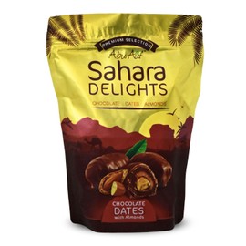 Abu Auf Semi Dry Dates Without Seed Stuffed With Almond Coated With Chocolate Sahara Delights Delicious Finest Natural Tamr Free From Genetically Modified Fresh Kosher Halal (1 Pack = 10.58 oz)