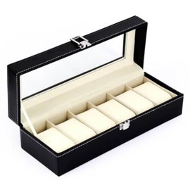 Watch Organizer 6 Slot Dustproof Moistureproof Transparent Window Watch Display Case for Household Office Travel