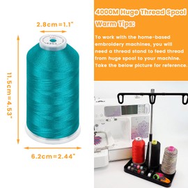 New brothread - Single Huge Spool 4000M Each Polyester Embroidery Machine Thread 40WT for Commercial and Domestic Machines - Teal