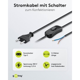Goobay Euro Kabel mit Schalter 1,5 m Schwarz