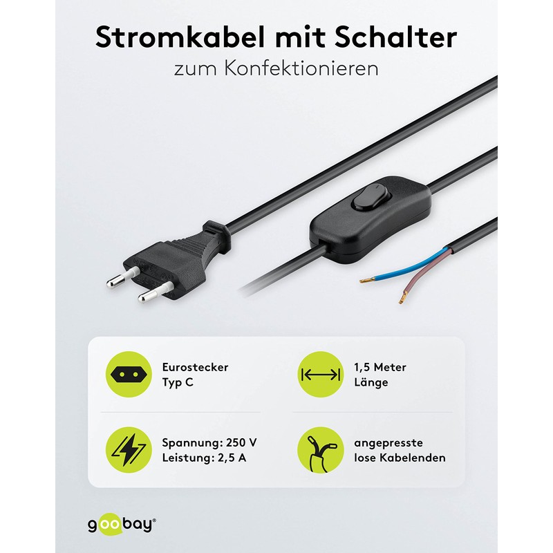Goobay Euro Kabel mit Schalter 1,5 m Schwarz