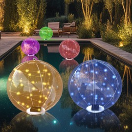Solar Floating Pool Light, 2 Pack 14'' Inflatable Solar Power Light Balls, IP68 Waterproof, 16 Colors with Remote Control, Solar Light Balls for Pool Parties, Beach, Yard, Wedding, Night Decor
