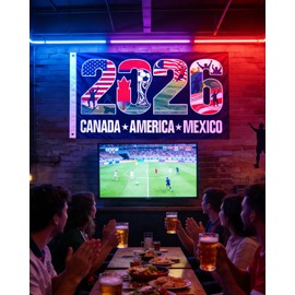 North American 2026 Soccer Tournament Flag Banner - 5x3 FT Joint Host Countries Football Supporters Flag with Brass Grommets for Outdoor Terrace Decor, Fan Watch Parties & Sports Gifts