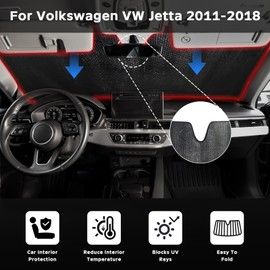 ZOIBV Windshield Sun Shade for Volkswagen VW Jetta 2011-2018 - 5-Layer Bubble Foldable Front Window Shade Sun Visor Accessories - Blocks Heat & UV Rays​​
