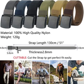 Belts for Men,Nylon Tactical Belt with YKK Plastic Buckle, Durable Breathable Fabric Waist Belt for Work Outdoor Golf Hiking Skiing,Adjustable for Pants Size Below 46inches[53"Long1.5"Wide] (Coffee)