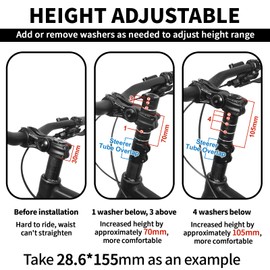 AEYINO Bike Stem Riser Extender MTB, 1-1/8" 28.6mm Bike Fork Stem, Hand Up Adapter Bicycle Fork Aluminum Adapter for Mountain Bike, Road Bicycles, MTB, BMX 70/80/100/115/120/135/155/165/180/200/210 mm