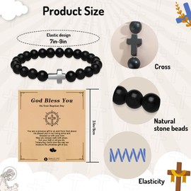 Smilelife Cross Bracelets for Girls Boys Baptism Communion Confirmation Gift Christian Bracelets Easter Basket Stuffers (Baptism-Black Stone)