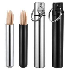 YUXIANLB 4PCS Metal Toothpick Holder Small Pills Cases For Purse Portable Dental Pick Holder Travel Pills Box Toothpick Dispenser Aluminum Alloy Pocket Toothpick Cases With Keychain For Outdoor Picnic