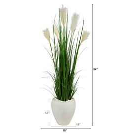 Nearly Natural 4.5ft. Wheat Plume Grass Artificial Plant in White Planter