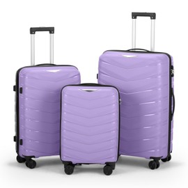 Udorich Fashionable 3-in-1 Trolley Case for Effortless Travel, Unique V-Stripe Design, Available in Taro Purple, 20in/24in/28in Sizes