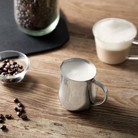 &NE Nikii Cafe Milk Jug, Stainless Steel, 8.5 fl oz (250 ml), Whipper, Latte Art, Latte Macchiato, Coffee, Foam Milk, Milk Form, Coffee Latte Art, Silver, Milk Whisk Jug NAS-354