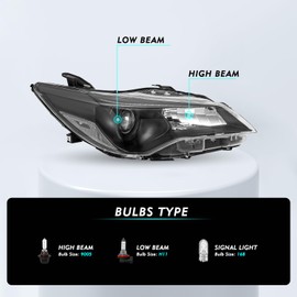 TUSDAR Fits For 2015 2016 2017 2015-2017 Toyota Camry Headlights Assembly Replacement Headlamp,Black Housing with Clear Reflector