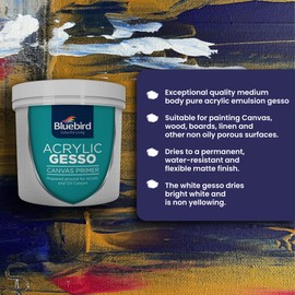 BLUEBIRD Heavy Gesso Primer for Acrylic Painting, 28.2 Oz / 513ML Full Tub, Gesso Surface Prep Medium For Acrylic Paint and Oil Paint (White)