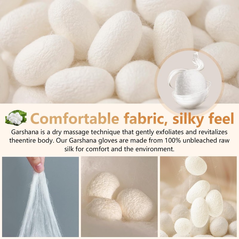 Garshana Gloves Raw Silk Massage,Raw Silk Gloves Garshana with Elastic