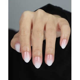 OIFEN 16 Sizes Extra Short Almond Ombre Gel Press on Nails Reusable 32pcs Glossy Fake Nails with Glue and Jelly Stickers,Pink rose