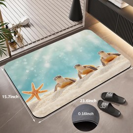 Lovely Sea Turtles Bathroom Rugs,Sea Star Absorbent Quick Dry Bath Mat,Water Absorbing Soft Easy Clean Shower Mat for Bathroom,Tub and Shower,Machine Washable,15.7"×23.6"