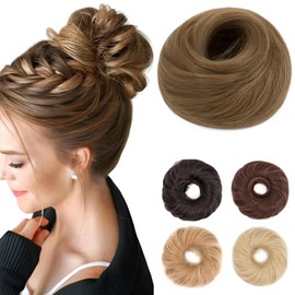Benehair Hairpiece with Elastic Band, Bun Hairpiece, Hair Scrunchie with Hair, Synthetic Hair Extension, Messy Bun for Women and Girls (Light Brown Mix of Natural Blonde, 55 g)