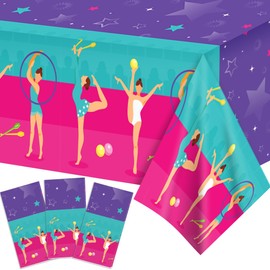 Adirasenotek 3Pcs Gymnastics Party Tablecloth,Rectangular Plastic Table Covers for Gymnastics Birthday Party Decorations,Baby Showers,54x87In Gymnastics Tablecloth