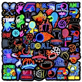 Neon Sports Ball Stickers, 50Pcs Waterproof Graffiti Decals for Water Bottle, Laptop, Luggage, Guitar