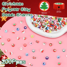 LYTIVAGEN Pack of 200 Christmas Clay Beads Pot Jewellery Beads Christmas Beads Polymer Clay Beads Christmas Bracelet Beads Clay Christmas Craft Beads for Bracelets Necklaces Jewellery Making