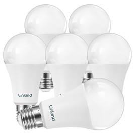 Linkind A19 LED Light Bulbs Dimmable, 100W Equivalent Light Bulbs, 16W, 5000K Daylight, 1600 Lumens LED Bulbs, E26 Standard Base, 120V, Lighting for Bedroom Living Room Home Office, 6 Packs