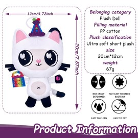 YEIUZPT Gabbyss Cat Plush Toy, Gabbyss Dollhouse Plush Stuffed Doll Cat Plush Figure Soft Plush Toys Cute Plush Doll Cartoon Plush Toy for Kids Birthday Party Gifts Graduation Home Decorations (20CM)