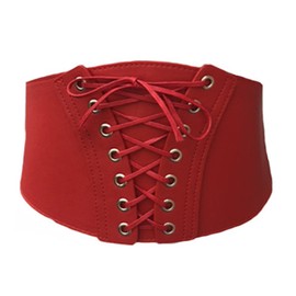 Ladies Waist Corset Cinched Belt (Medium (UK 8-14), Red)