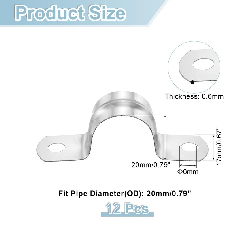 sourcing map 12Pcs Rigid Pipe Straps, 20mm(0.79") 304 Stainless Steel
