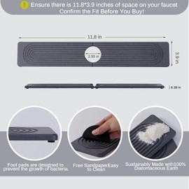 Stone Faucet Mat for Kitchen Sink，Super Absorbent Diatomite Fast Drying Stone and Bathroom Stone Tray for Counter Quick Drying Splash Guard,Prevents Moisture Buildup Sink(Dark Grey,23.6" x 3.9")