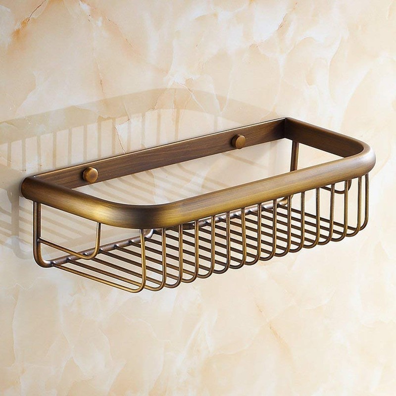 Bathroom Shower Shelf Basket 11.8" Brass Shower Organizer Antique Brass