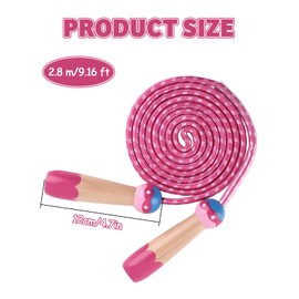 Jump Rope for Kids, Lorvain 9.2FT Adjustable Cotton Skipping Rope with Wooden Handle for Girls and Boys Fitness Workout Exercise Outdoor Activity, Pink Jump Rope