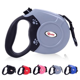 Qttie 8M Retractable Dog Leash, Hands Free Long Dog Lead,Heavy Duty Dog Walking Leash for Dog, Cat up to 40 kg, 360° Tangle-Free Strong Nylon Tape, Anti-Slip Handle, Brake,Pause,Lock Grey