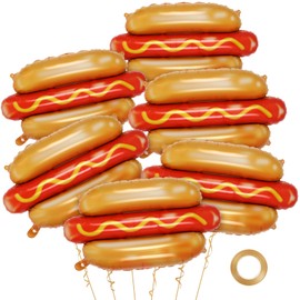 6 Pcs Giant Hot Dog Balloons, Food Foil Balloons Picnic Snacks BBQ Party Balloon Picnic Themed Balloon for Birthday Food Snacks BBQ Themed Party Decorations